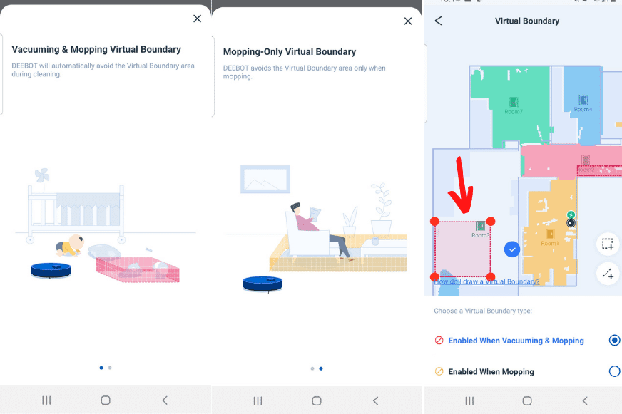 Restricted zones are set in the Ecovacs Deebot X1 OMNI App.